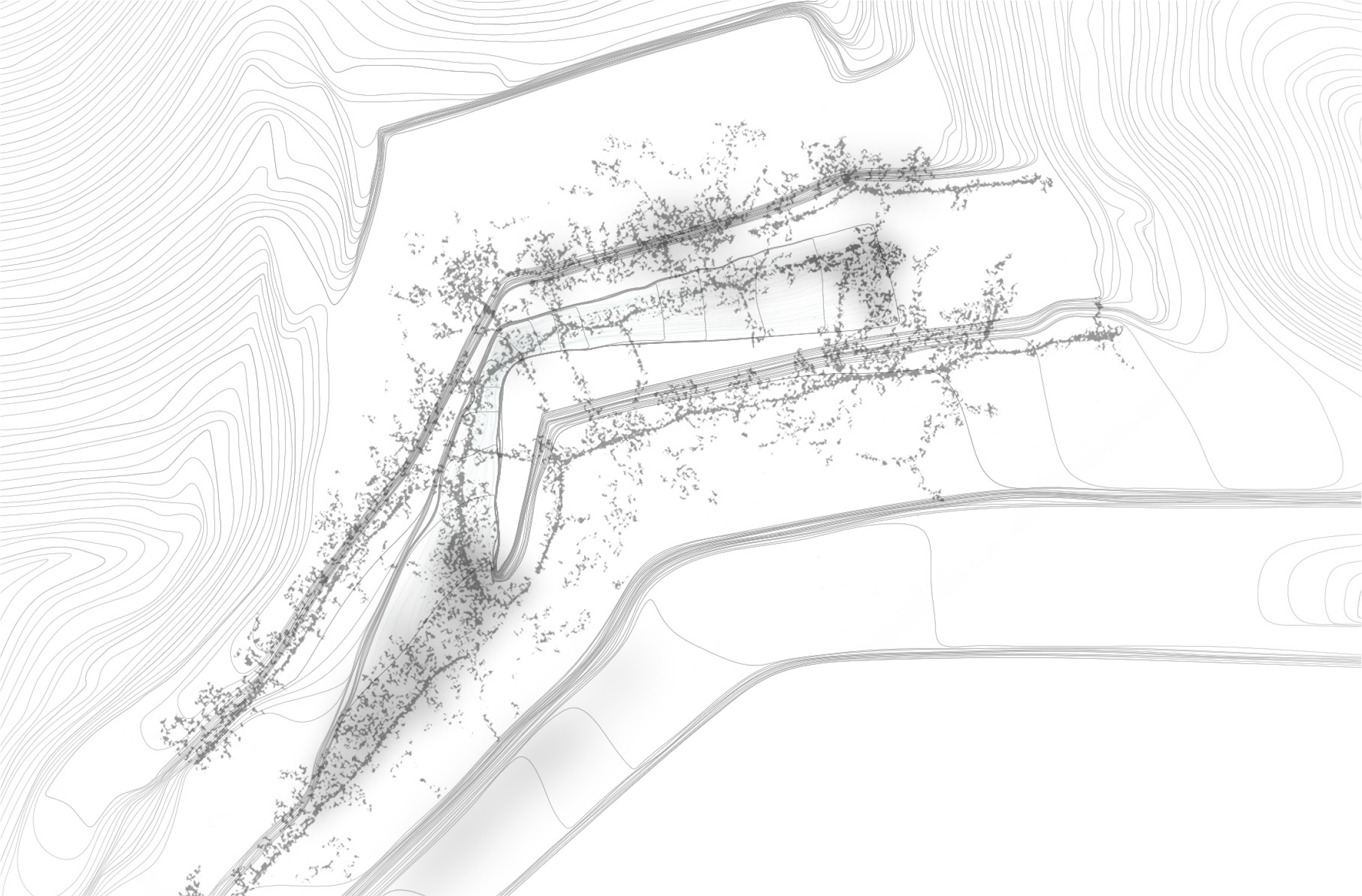 Site floor plan with particle paths