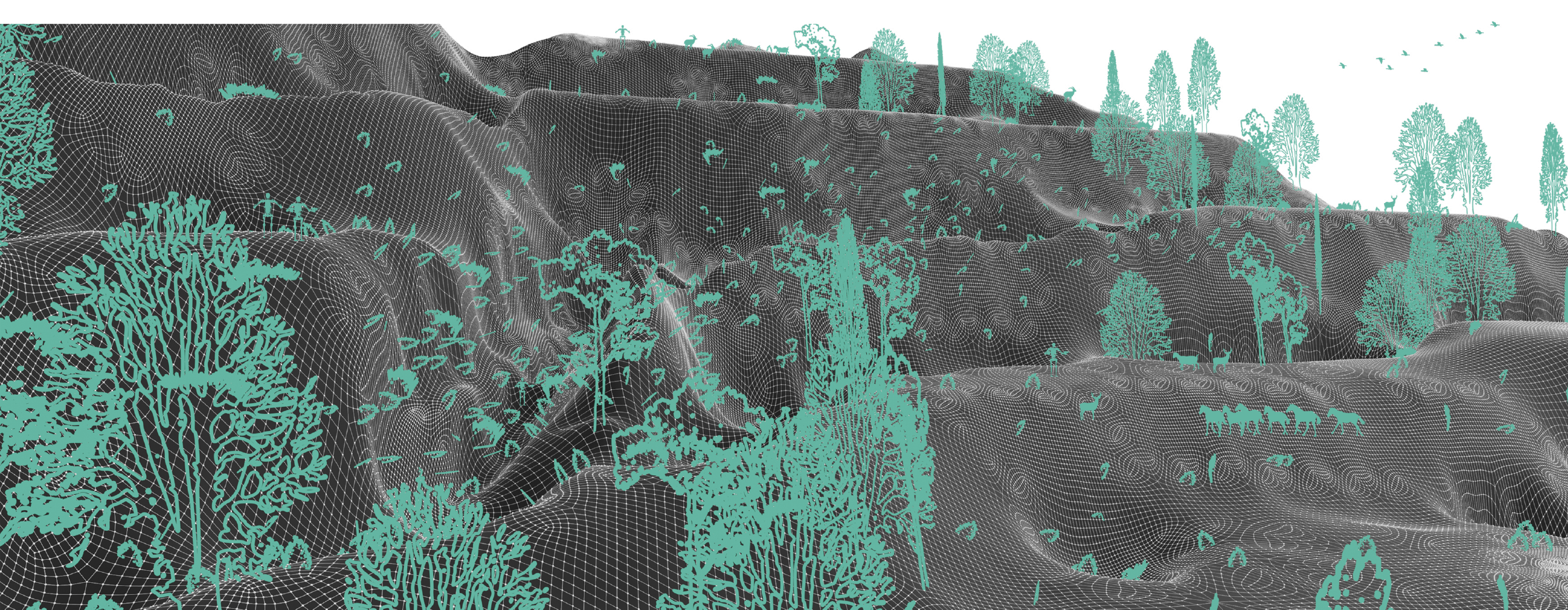 Render — particle deposition and vegetation growth
