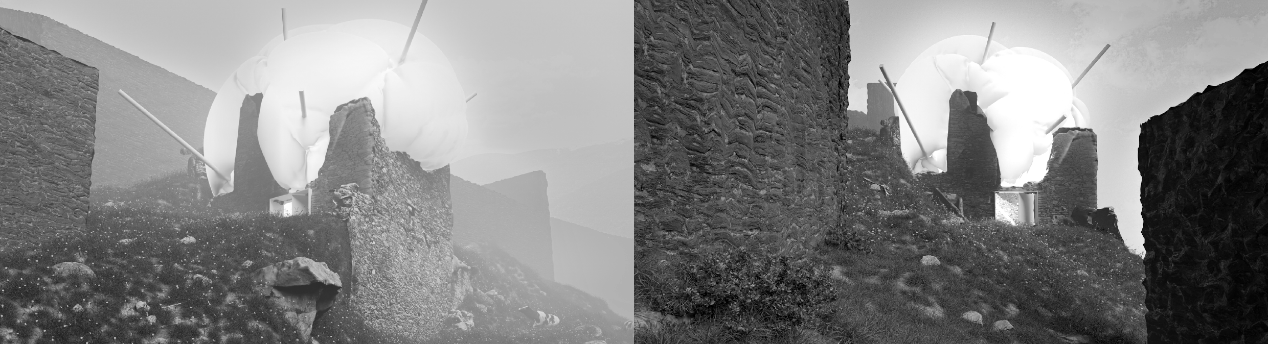 Renders — inflatable in ruined village