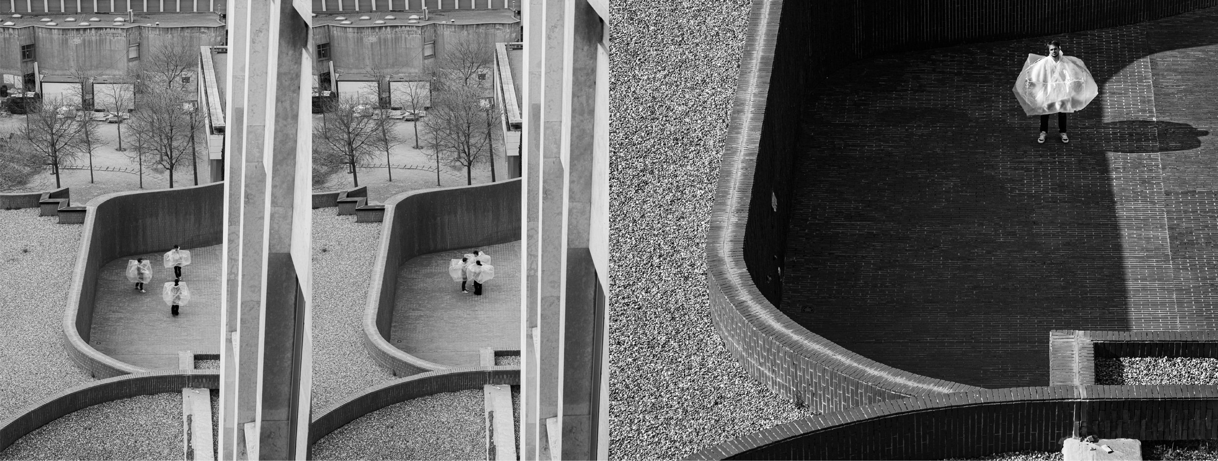 Model — aerial views, courtyard context