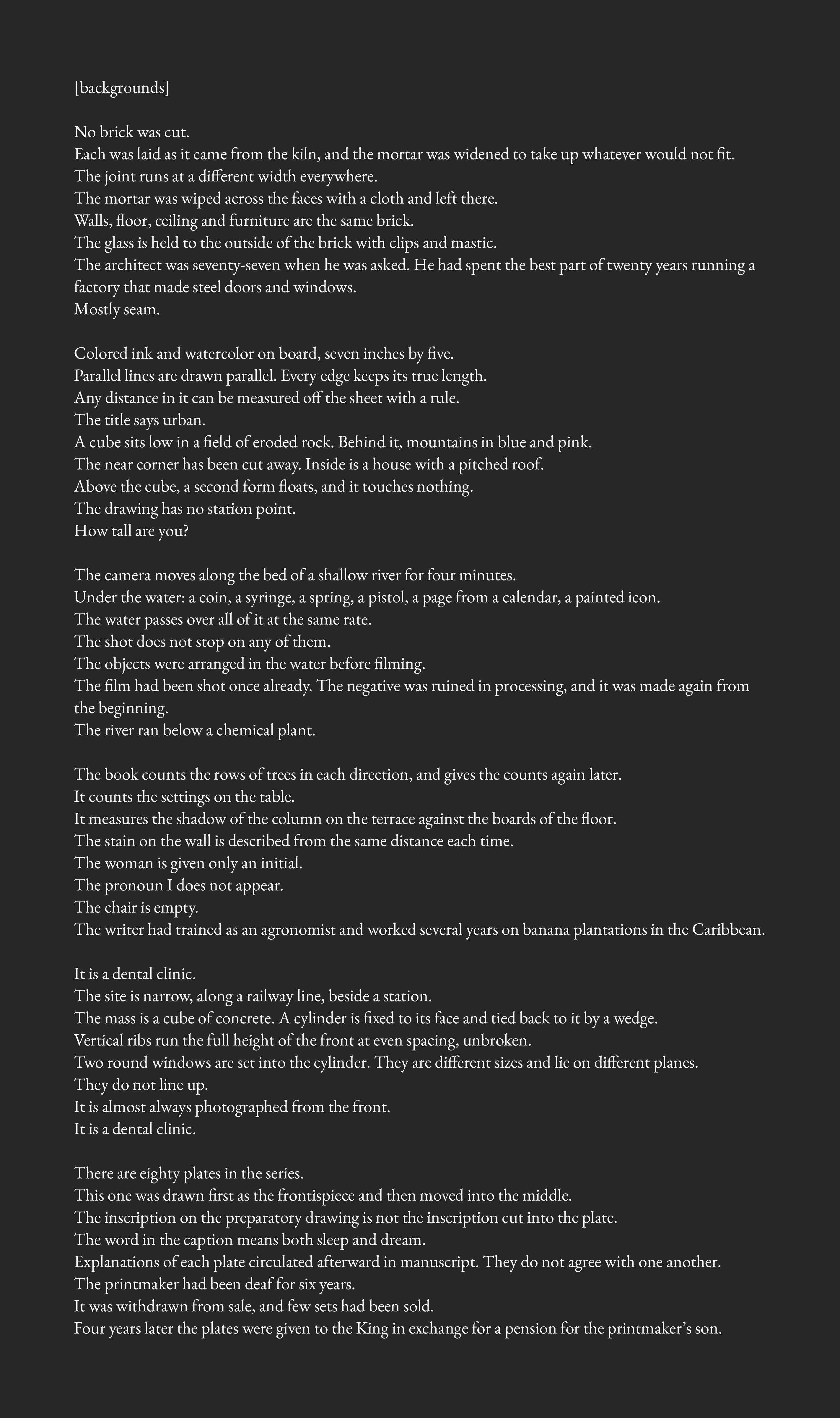 A typed page of observational text, titled [backgrounds]